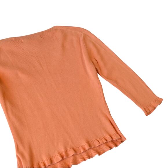 Peach Knit V-Neck Top by Max Studio – Ruffle Hem, 100% Cotton, M - Picture 6 of 7